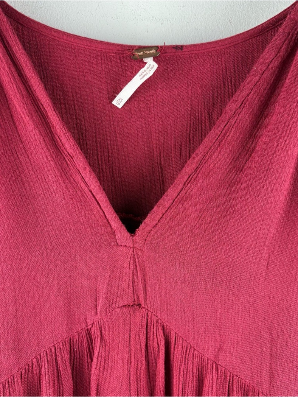 Free People Te Amo Floral Boho Mini Dress $148 Red XS Babydoll Embroidered Bell - Picture 6 of 10